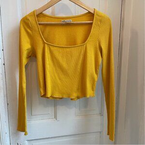 Urban Outfitters Y2k Womens Crop Top X Square-neck Long Sleeve Yellow - Size L